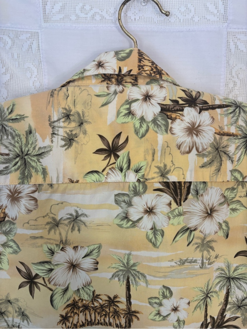Men’s 100% Cotton Butter Yellow‎ Hawaiian  Print Short Sleeve Button Down Size L - Picture 6 of 14
